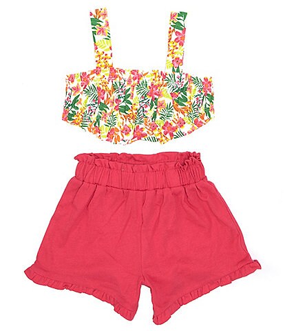 Rare Editions Baby Girls 3-24 Months Floral Printed Top & Pull-On Ruffle Hem Short Set