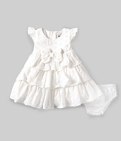 Rare Editions Baby Girls 3-24 Months Flutter-Sleeve Eyelet-Embroidered Tiered Fit-And-Flare Dress