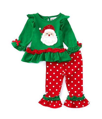 Rare Editions Baby Girls 3-24 Months Long Sleeve Christmas Santa Face-Appliqued Tunic Top & Dotted Leggings Set