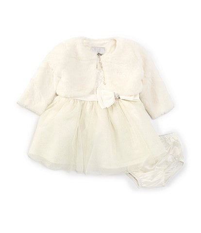 Rare Editions Baby Girls 3-24 Months Long Sleeve Faux-Fur Cropped Bolero & Sleeveless Brocade/Mesh Fit & Flare Dress Set