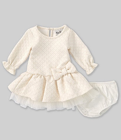 Rare Editions Baby Girls 3-24 Months Long Sleeve Knit/Mesh Fit & Flare Dress