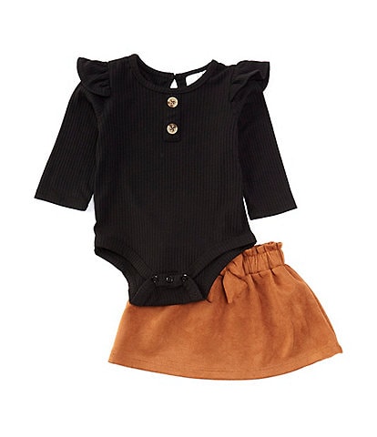 Rare Editions Baby Girls 3-24 Months Long-Sleeve Rib-Knit Bodysuit & Faux-Suede Skirt Set