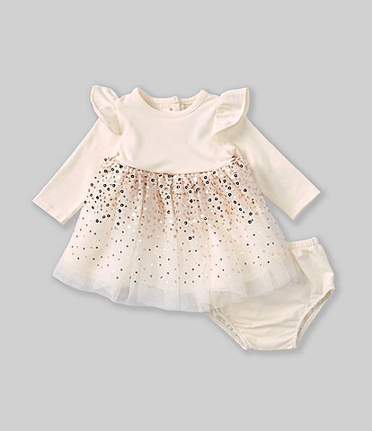 Rare Editions Baby Girls 3-24 Months Long-Sleeve Sequin-Skirted Chiffon Fit-And-Flare Dress