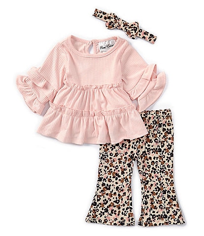 Rare Editions Baby Girls 3-24 Months Long Sleeve Solid Tunic Top & Leopard-Printed Leggings Set