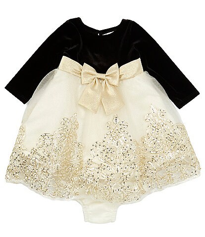 Rare Editions Baby Girls 3-24 Months Long Sleeve Velvet/Embroidered Skirted Fit And Flare Dress