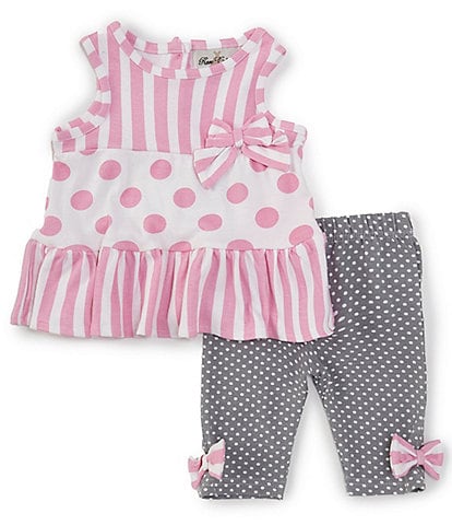 Rare Editions Baby Girls 3-24 Months Mixed-Media Dot/Stripe Tunic Top & Pindotted Capri Leggings Set
