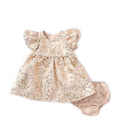 Rare Editions Baby Girls 3-24 Months Puffed-Sleeve Floral-Burnout Lurex/Organza Fit-And-Flare Dress