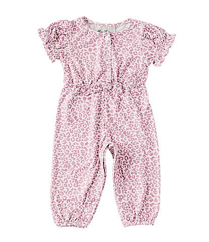 Rare Editions Baby Girls 3-24 Months Puffed-Sleeve Leopard-Print Coverall