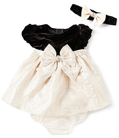 Rare Editions Baby Girls 3-24 Months Puffed Sleeve Velvet/Brocade Skirted Fit And Flare Dress