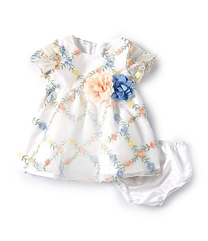 Rare Editions Baby Girls 3-24 Months Short Sleeve Floral-Embroidered Fit-And-Flare Dress