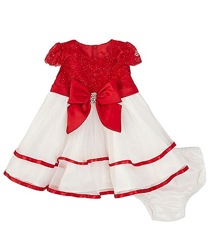 Rare Editions Baby Girls 3-24 Months Short-Sleeve Glitter-Accented Lace Bodice/Mesh Skirted Fit And Flare Dress