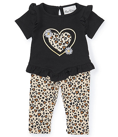 Rare Editions Baby Girls 3-24 Months Short-Sleeve Heart-Appliqued Rib-Knit Tee & Cheetah-Printed Leggings Set