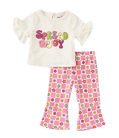 Rare Editions Baby Girls 3-24 Months Short Sleeve Spread Joy T-Shirt & Ruffle-Hem Leggings Set