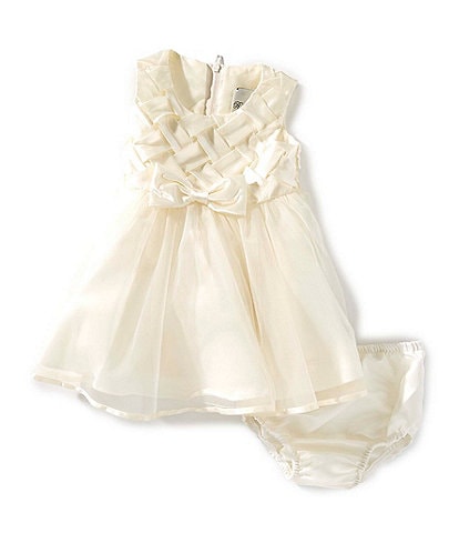 Rare Editions Baby Girls 3-24 Months Sleeveless Basketweave-Bodice/Tulle-Skirted Fit-And-Flare Dress