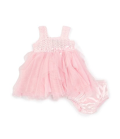 Rare Editions Baby Girls 3-24 Months Sleeveless Crocheted-Bodice/Layered-Mesh-Skirted Fit-And-Flare Dress