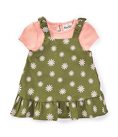 Rare Editions Baby Girls 3-24 Months Sleeveless Daisy-Printed Twill Jumper Dress & Solid Short-Sleeve Bodysuit Set