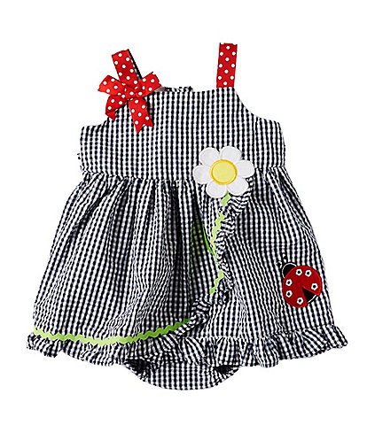 Rare Editions Baby Girls 3-24 Months Sleeveless Daisy/Ladybug-Appliqued Checked Seersucker Dress