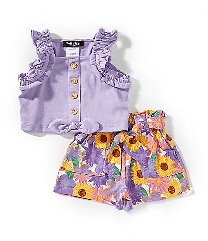 Rare Editions Baby Girls 3-24 Months Sleeveless Solid Tank Top & Flower-Printed Shorts Set