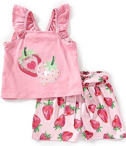 Rare Editions Baby Girls 3-24 Months Sleeveless Strawberry-Motif Tank Top & Strawberry-Printed Shorts Set