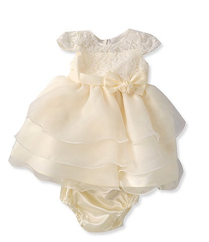 Rare Editions Baby Girls 3-24 Months Stretch Lace Illusion Tiered Organza Dress