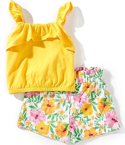Rare Editions Baby Girls Newborn-24 Months Ruffle Knit Sleeveless Top & Floral Printed Shorts Set