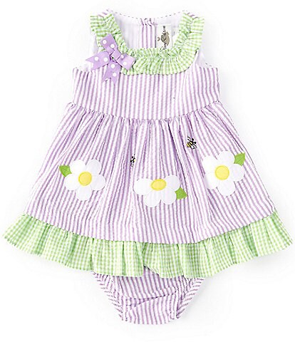 Rare Editions Baby Girls 3-24 Months Sleeveless Flower Applique Ruffled Seersucker Dress & Matching Bloomer