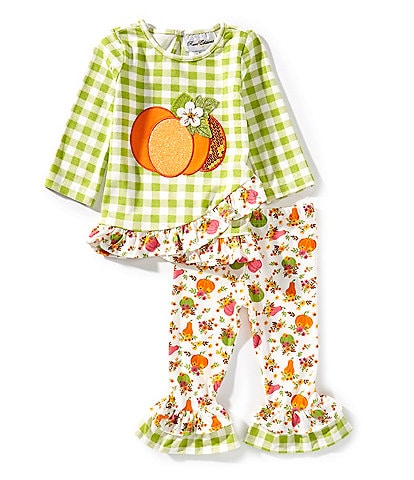 Rare Editions Baby Girls Printed Check Pumpkin Top And Matching Printed Legging Set