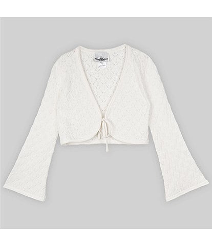 Rare Editions Big Girls Crochet Front Tie Cardigan