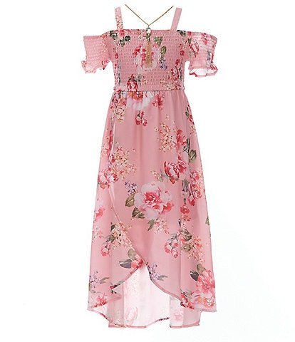 Rare Editions Big Girls 7-16 Cold-Shoulder Floral-Printed Chiffon Long Dress