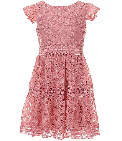 Rare Editions Big Girls 7-16 Flutter-Sleeve Patterned-Lace Fit-And-Flare Dress