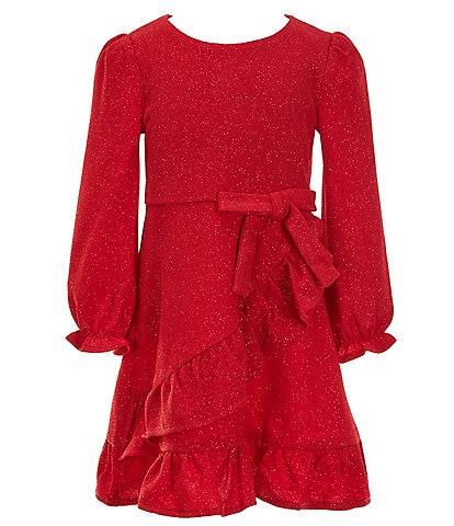 Rare Editions Big Girls 7-16 Long Sleeve Foiled Textured-Glitter-Knit Dress