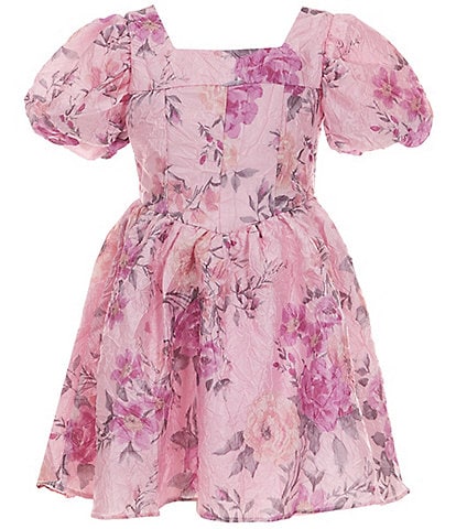 Rare Editions Big Girls 7-16 Puffed-Sleeve Floral-Printed Crinkled Taffeta Fit-And-Flare Dress