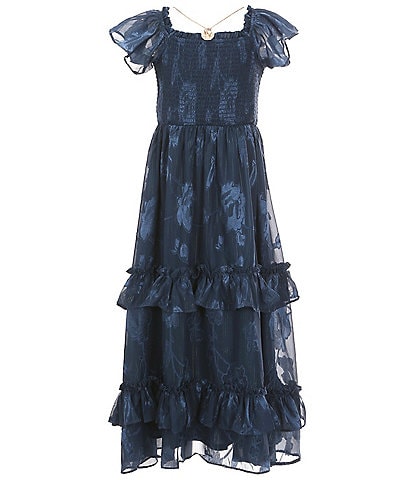 Rare Editions Big Girls 7-16 Short Sleeve Burnout Chiffon Long Dress