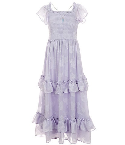 Rare Editions Big Girls 7-16 Short Sleeve Burnout Chiffon Long Dress