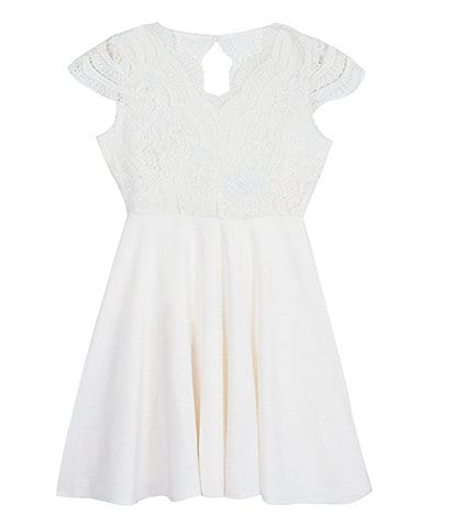 Rare Editions Big Girls 7-16 Short Sleeve Lace Bodice Cap Sleeve Fit-and-Flare Dress