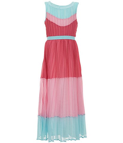 Rare Editions Big Girls 7-16 Sleeveless Color Block Accordion-Pleated Long Dress