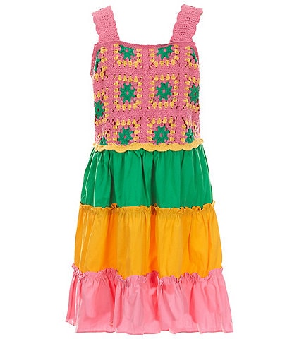 Rare Editions Big Girls 7-16 Sleeveless Crochet/Color Block Fit-And-Flare Dress