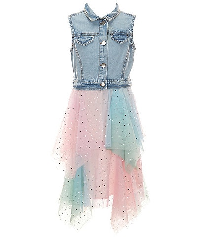 Rare Editions Big Girls 7-16 Sleeveless Denim/Glitter-Accented Ombre Fit-And-Flare Dress