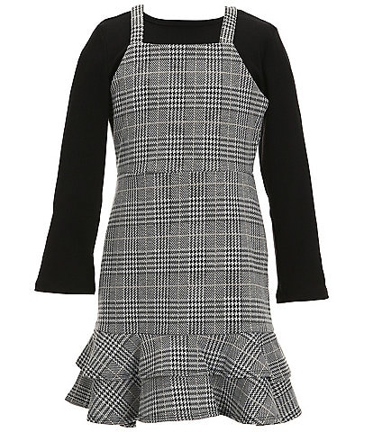 Rare Editions Big Girls 7-16 Sleeveless Houndstooth Plaid Metallic-Knit Jumper Dress & Long Sleeve Solid Knit Top