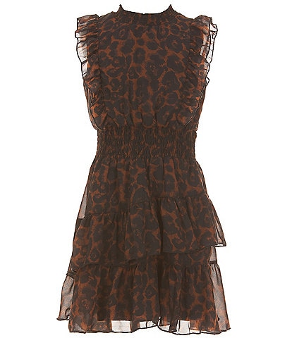 Rare Editions Big Girls 7-16 Sleeveless Leopard-Printed Chiffon Fit-And-Flare Dress