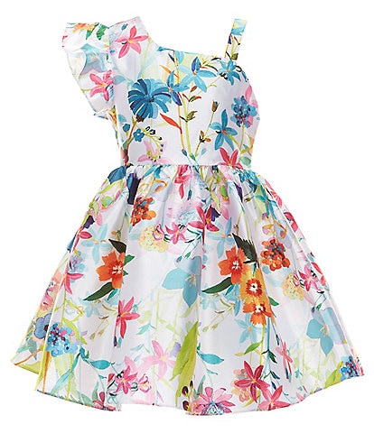 Rare Editions Big Girls 7-16 Sleeveless One-Shoulder Floral-Printed Mikado Fit-And-Flare Dress