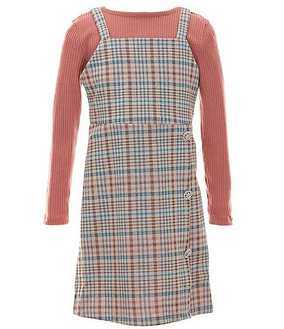 Rare Editions Big Girls 7-16 Sleeveless Plaid Jumper Dress & Solid Long Sleeve Rib-Knit T-Shirt