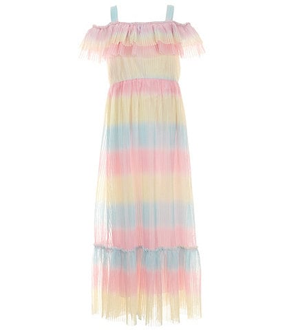 Rare Editions Big Girls 7-16 Sleeveless Rainbow-Ombre Off-The-Shoulder Long Dress
