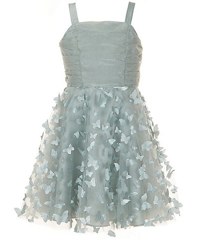 Rare Editions Big Girls 7-16 Sleeveless Ruched/Butterfly-Appliqued Fit-And-Flare Dress