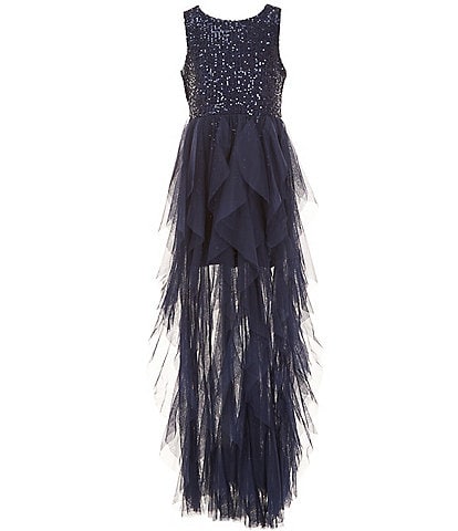 Rare Editions Big Girls 7-16 Sleeveless Sequin-Embellished Cascading-Mesh-Skirted Ballgown