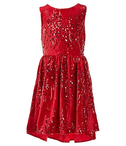 Rare Editions Big Girls 7-16 Sleeveless Sequin-Embellished Velvet High-Low-Hem Fit-And-Flare Dress