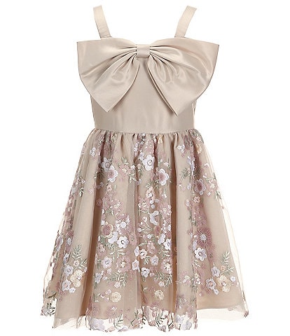 Rare Editions Big Girls 7-16 Sleeveless Solid Satin/Sequin-Embellished Floral-Embroidered Skirted Fit & Flare Dress