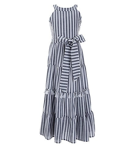 Rare Editions Big Girls 7-16 Sleeveless Striped Woven Long Dress