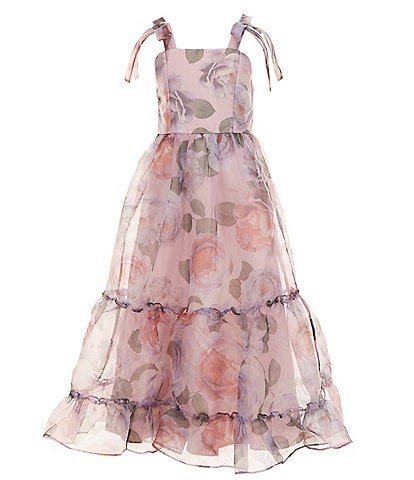 Rare Editions Big Girls Sleevleess Floral-Printed Organza Long Dress