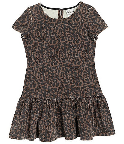 Rare Editions Big Girls Short-Sleeve Leopard-Printed Drop-Waist Shift Dress